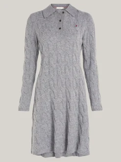 Sukienki*Tommy Hilfiger Dzianinowa Sukienka Polo O Długości Mini MEDIUM HEATHER GREY