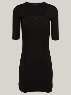 Sukienki*Tommy Hilfiger Dzianinowa Sukienka Z Kwadratowym Dekoltem BLACK