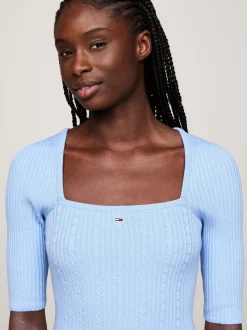 Sukienki*Tommy Hilfiger Dzianinowa Sukienka Z Kwadratowym Dekoltem VESSEL BLUE