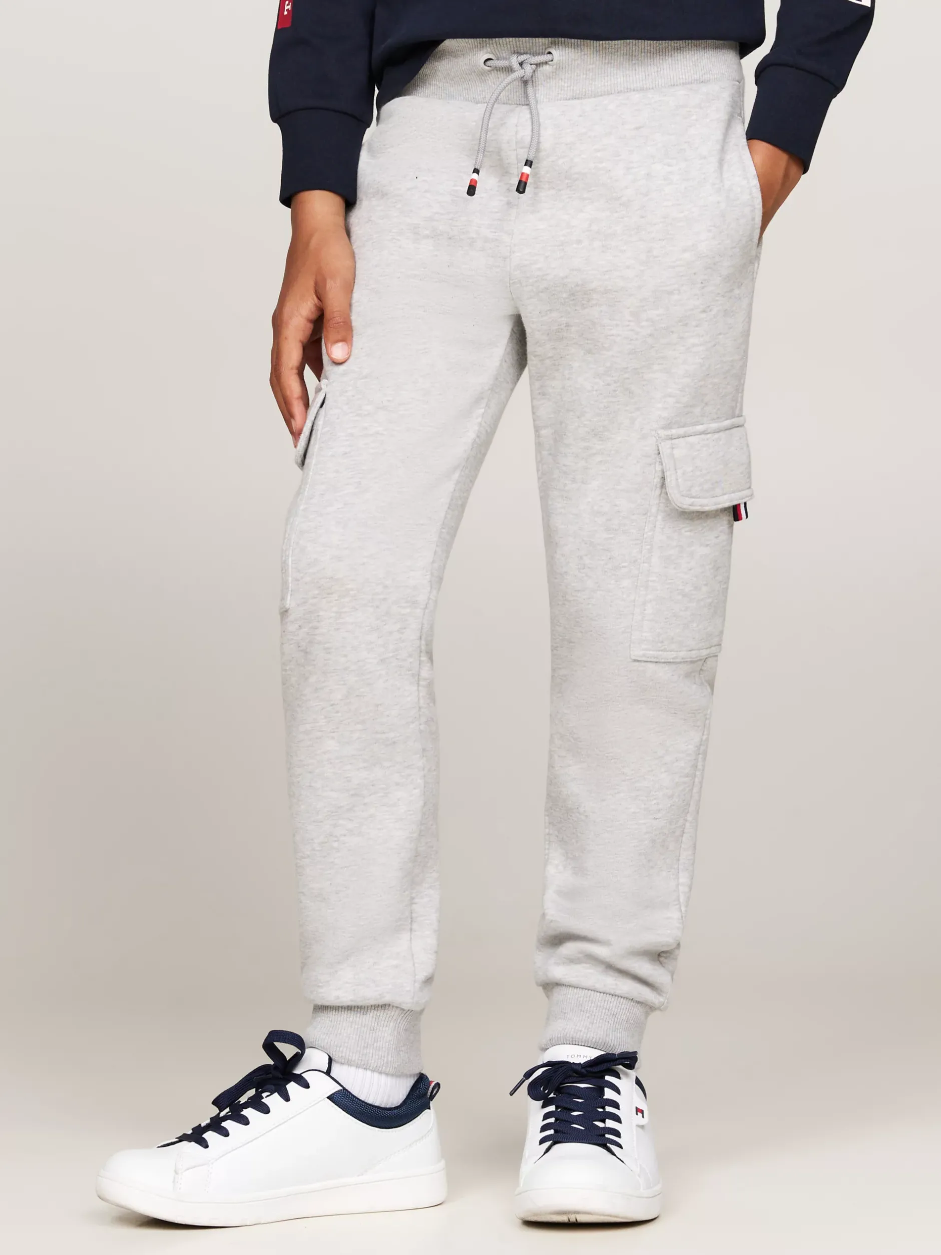 Spodnie I Szorty*Tommy Hilfiger Dzianinowe Joggery W Stylu Bojówek LIGHT GREY HEATHER