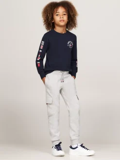 Spodnie I Szorty*Tommy Hilfiger Dzianinowe Joggery W Stylu Bojówek LIGHT GREY HEATHER