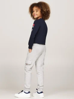 Spodnie I Szorty*Tommy Hilfiger Dzianinowe Joggery W Stylu Bojówek LIGHT GREY HEATHER