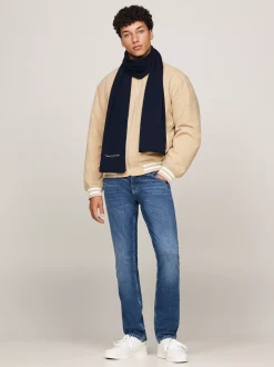 Czapki I Szaliki*Tommy Hilfiger Dzianinowy Szalik Z Haftowanym Logo DARK NIGHT NAVY