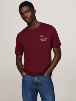 T-Shirty*Tommy Hilfiger Ekskluzywny T-shirt Z Flagą Hilfiger DEEP ROUGE