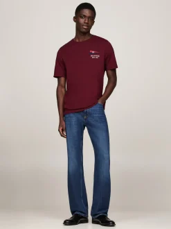 T-Shirty*Tommy Hilfiger Ekskluzywny T-shirt Z Flagą Hilfiger DEEP ROUGE