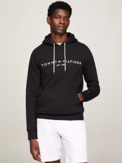 Bluzy Dresowe & Z Kapturem*Tommy Hilfiger Elastyczna Bluza Z Kapturem I Logo JET BLACK
