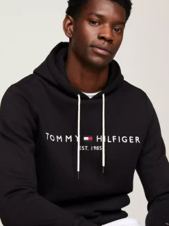 Bluzy Dresowe & Z Kapturem*Tommy Hilfiger Elastyczna Bluza Z Kapturem I Logo JET BLACK