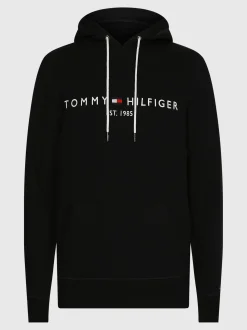 Bluzy Dresowe & Z Kapturem*Tommy Hilfiger Elastyczna Bluza Z Kapturem I Logo JET BLACK
