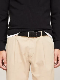 Paski*Tommy Hilfiger Elastyczny Parciany Pasek Adan Z Plecionką BLACK