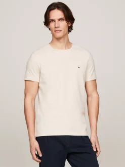 T-Shirty*Tommy Hilfiger Elastyczny T-shirt O Bardzo Wąskim Kroju CLASSIC BEIGE