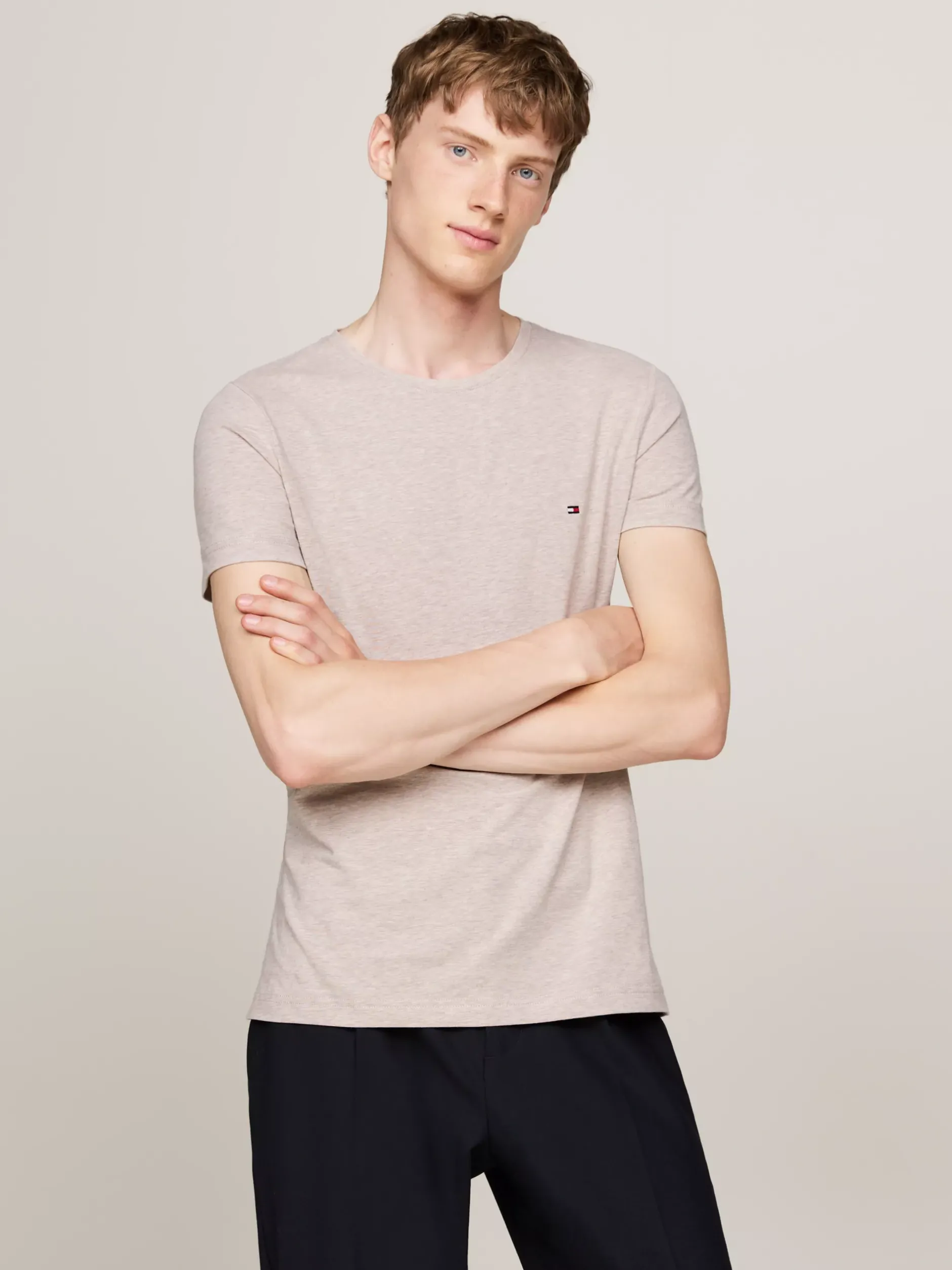 T-Shirty*Tommy Hilfiger Elastyczny T-shirt O Bardzo Wąskim Kroju HEATHERED PEBBLE