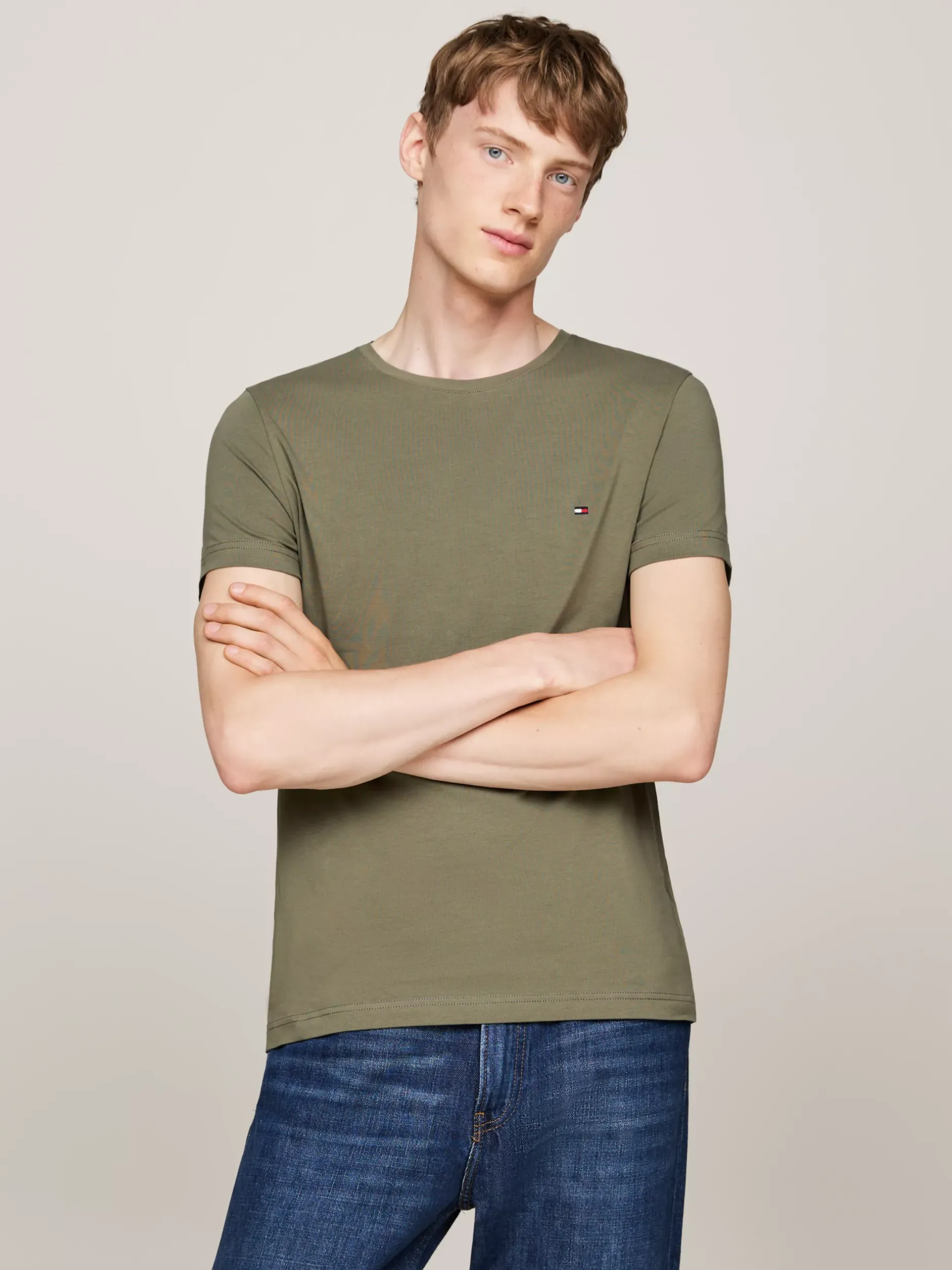 T-Shirty*Tommy Hilfiger Elastyczny T-shirt O Bardzo Wąskim Kroju BATTLE GREEN