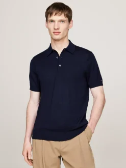Swetry|Dzianina*Tommy Hilfiger Elegancka Koszulka Polo Z Czystej Wełny DESERT SKY