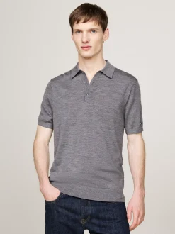 Swetry|Dzianina*Tommy Hilfiger Elegancka Koszulka Polo Z Czystej Wełny MEDIUM GREY HEATHER