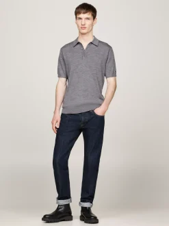Swetry|Dzianina*Tommy Hilfiger Elegancka Koszulka Polo Z Czystej Wełny MEDIUM GREY HEATHER