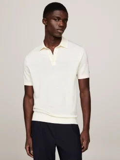 Swetry|Dzianina*Tommy Hilfiger Elegancka Koszulka Polo Z Czystej Wełny IVORY