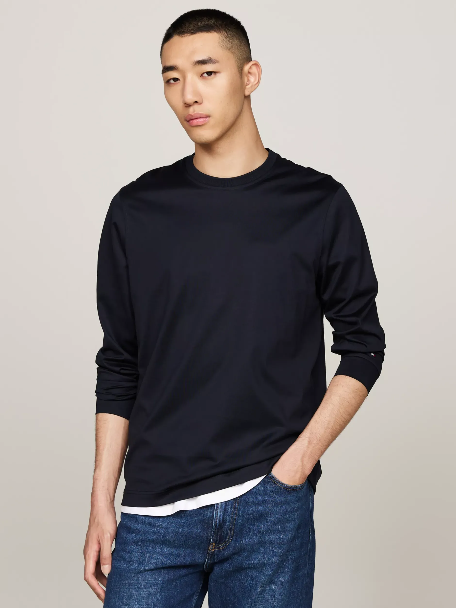 T-Shirty*Tommy Hilfiger Elegancki Longsleeve DESERT SKY