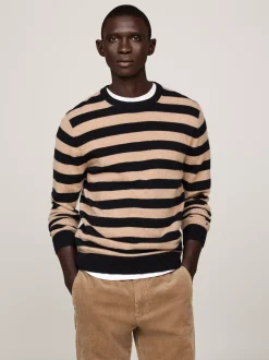 Swetry Z Okrągłym Dekoltem|Swetry*Tommy Hilfiger Elegancki, Luźny Sweter Z Kaszmiru BLACK/CAMEL