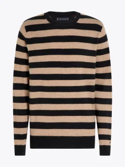 Swetry Z Okrągłym Dekoltem|Swetry*Tommy Hilfiger Elegancki, Luźny Sweter Z Kaszmiru BLACK/CAMEL