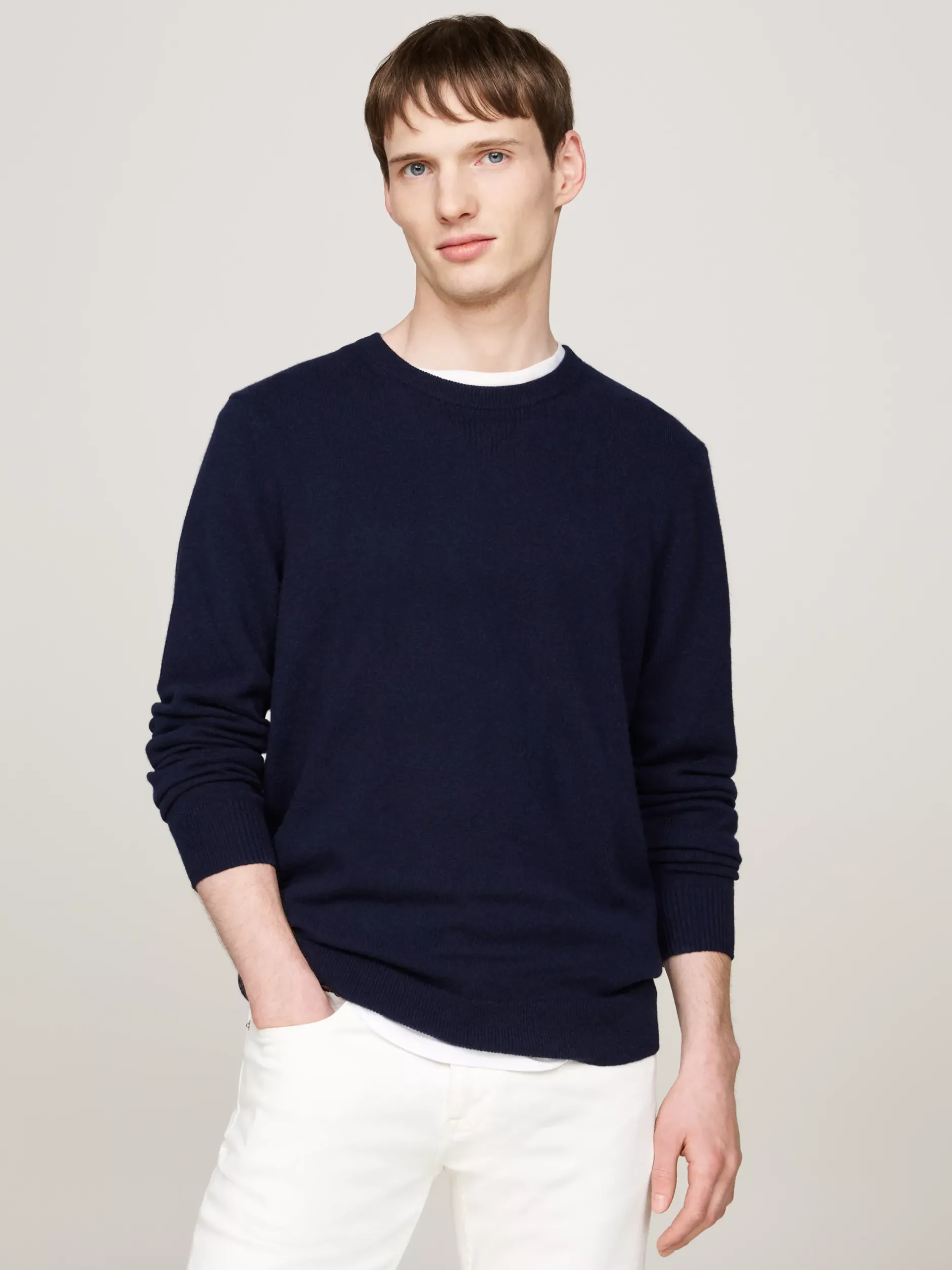 Swetry Z Okrągłym Dekoltem|Swetry*Tommy Hilfiger Elegancki, Luźny Sweter Z Kaszmiru DESERT SKY