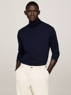 Swetry|Dzianina*Tommy Hilfiger Elegancki Sweter Z Golfem DESERT SKY