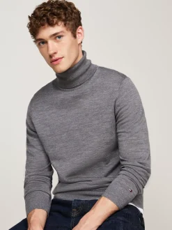 Swetry Z Golfem|Swetry*Tommy Hilfiger Elegancki Sweter Z Golfem MEDIUM GREY HEATHER