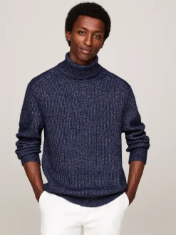 Swetry Z Golfem|Swetry*Tommy Hilfiger Elegancki Sweter Z Mieszanki Wełny DESERT SKY MOULINE