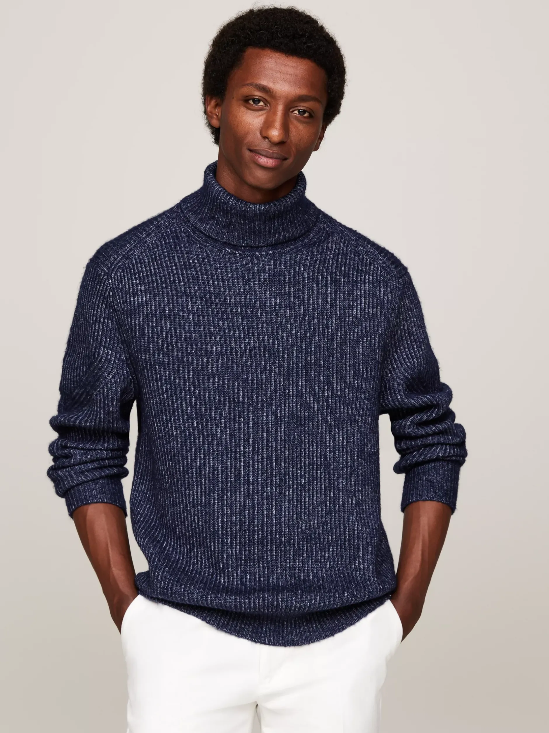 Swetry Z Golfem|Swetry*Tommy Hilfiger Elegancki Sweter Z Mieszanki Wełny DESERT SKY MOULINE