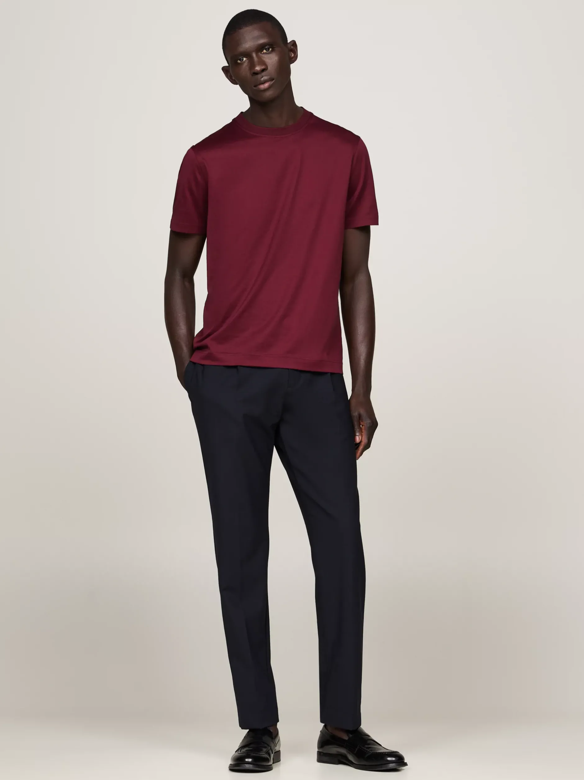 T-Shirty*Tommy Hilfiger Elegancki T-shirt W Paski DEEP ROUGE