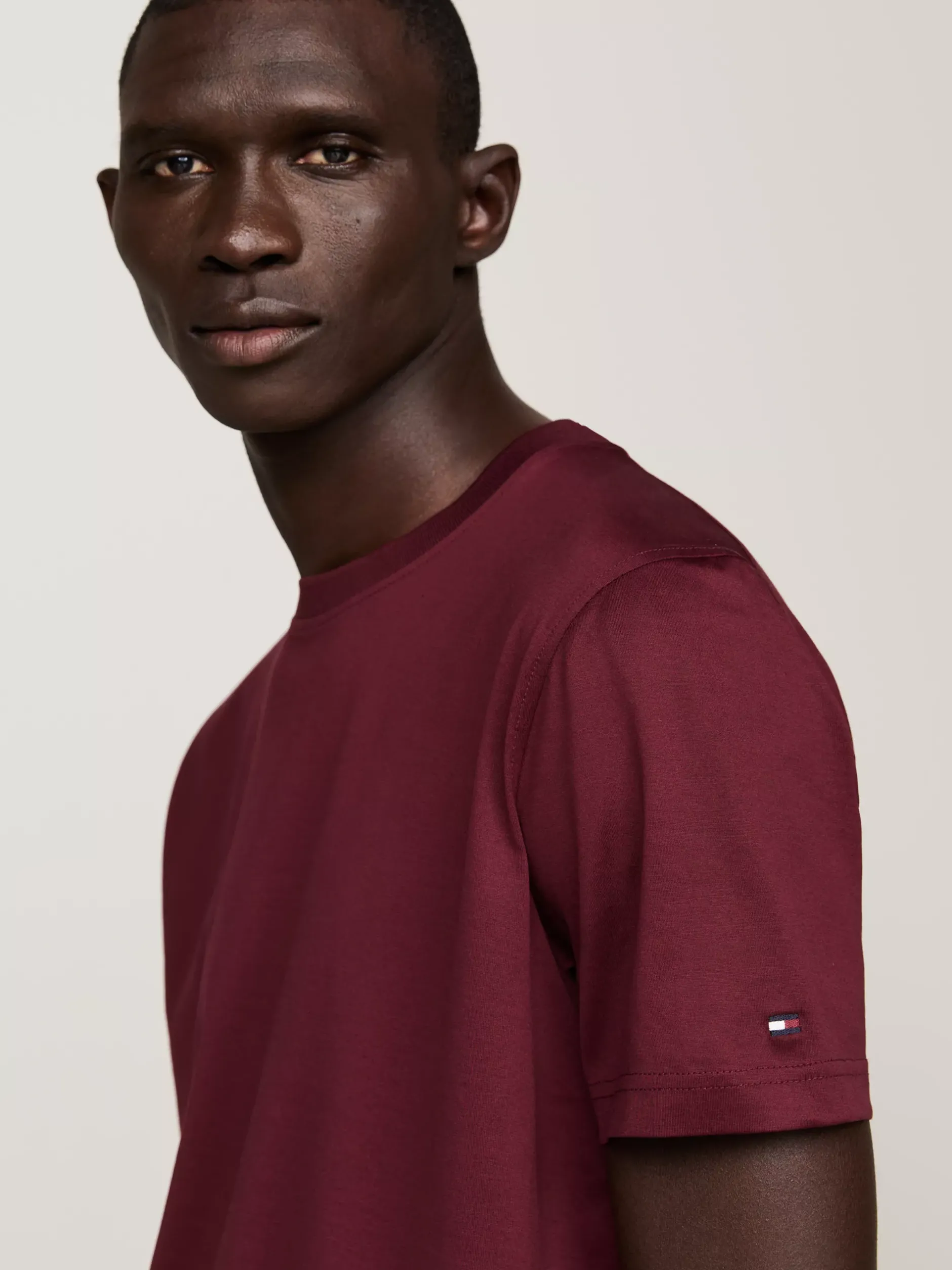 T-Shirty*Tommy Hilfiger Elegancki T-shirt W Paski DEEP ROUGE