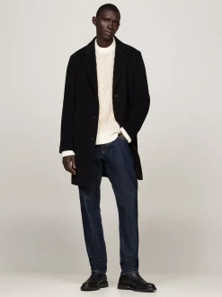 Kurtki & Płaszcze*Tommy Hilfiger Elegancki Wełniany Płaszcz BLACK