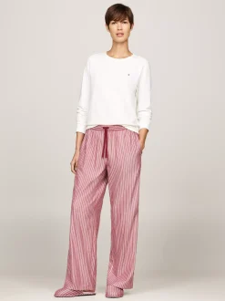 Piżamy & Odziez Nocna*Tommy Hilfiger Flanelowa Piżama I Kapcie TH Original IVORY/PINSTRIPE ROUGE