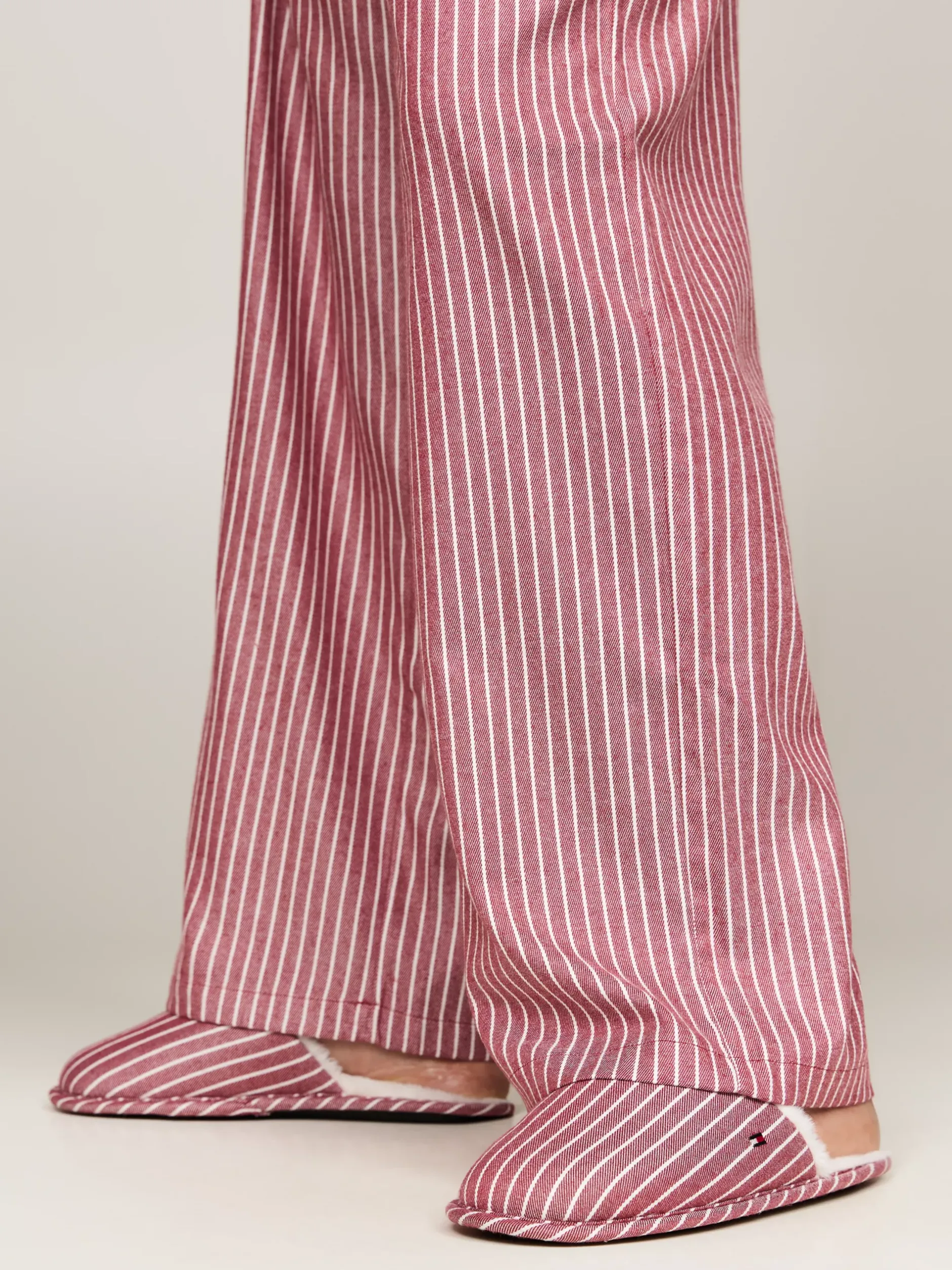 Piżamy & Odziez Nocna*Tommy Hilfiger Flanelowa Piżama I Kapcie TH Original IVORY/PINSTRIPE ROUGE
