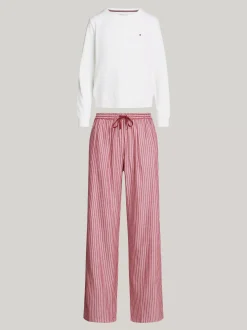 Piżamy & Odziez Nocna*Tommy Hilfiger Flanelowa Piżama I Kapcie TH Original IVORY/PINSTRIPE ROUGE