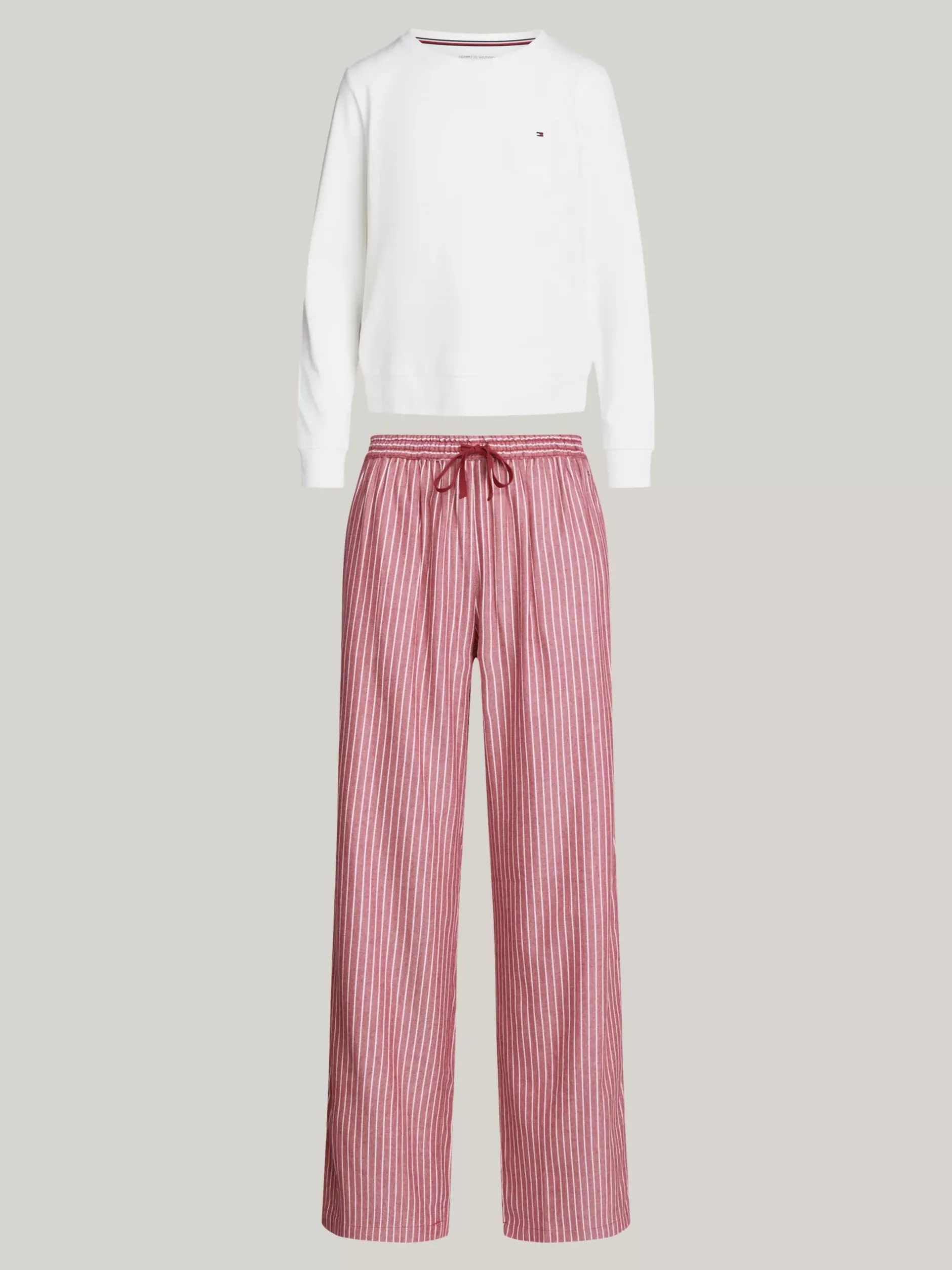 Piżamy & Odziez Nocna*Tommy Hilfiger Flanelowa Piżama I Kapcie TH Original IVORY/PINSTRIPE ROUGE