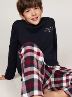 Underwear & Socks*Tommy Hilfiger Flanelowa Piżama TH Signature Z Logo DESERT SKY/HERITAGE PLAID ROUGE