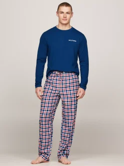 Stroje Kąpielowe*Tommy Hilfiger Flanelowa Piżama Z Logo Hilfiger Monotype DEEP INDIGO / HERITAGE CHECK SMALL