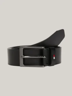 Paski*Tommy Hilfiger Gładki Skórzany Pasek Layton Z Flagą BLACK