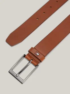 Paski*Tommy Hilfiger Gładki Skórzany Pasek Layton Z Flagą COGNAC