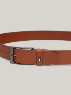 Paski*Tommy Hilfiger Gładki Skórzany Pasek Layton Z Flagą COGNAC