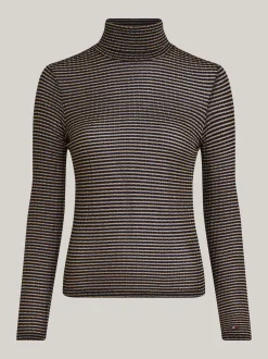 T-Shirty*Tommy Hilfiger Golf O Wąskim Kroju W Metaliczne Paski DESERT SKY/ GOLD LUREX STP