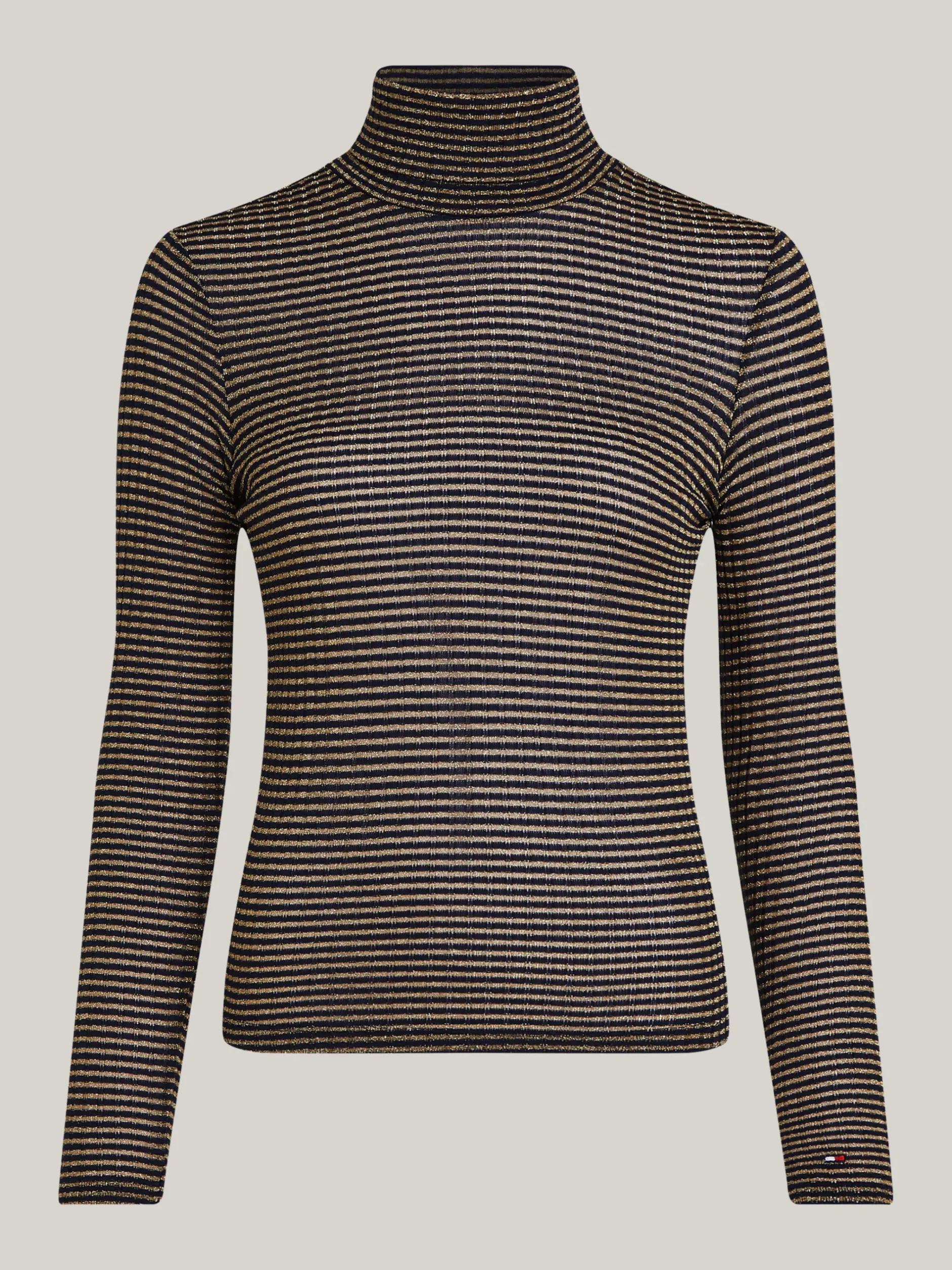 T-Shirty*Tommy Hilfiger Golf O Wąskim Kroju W Metaliczne Paski DESERT SKY/ GOLD LUREX STP