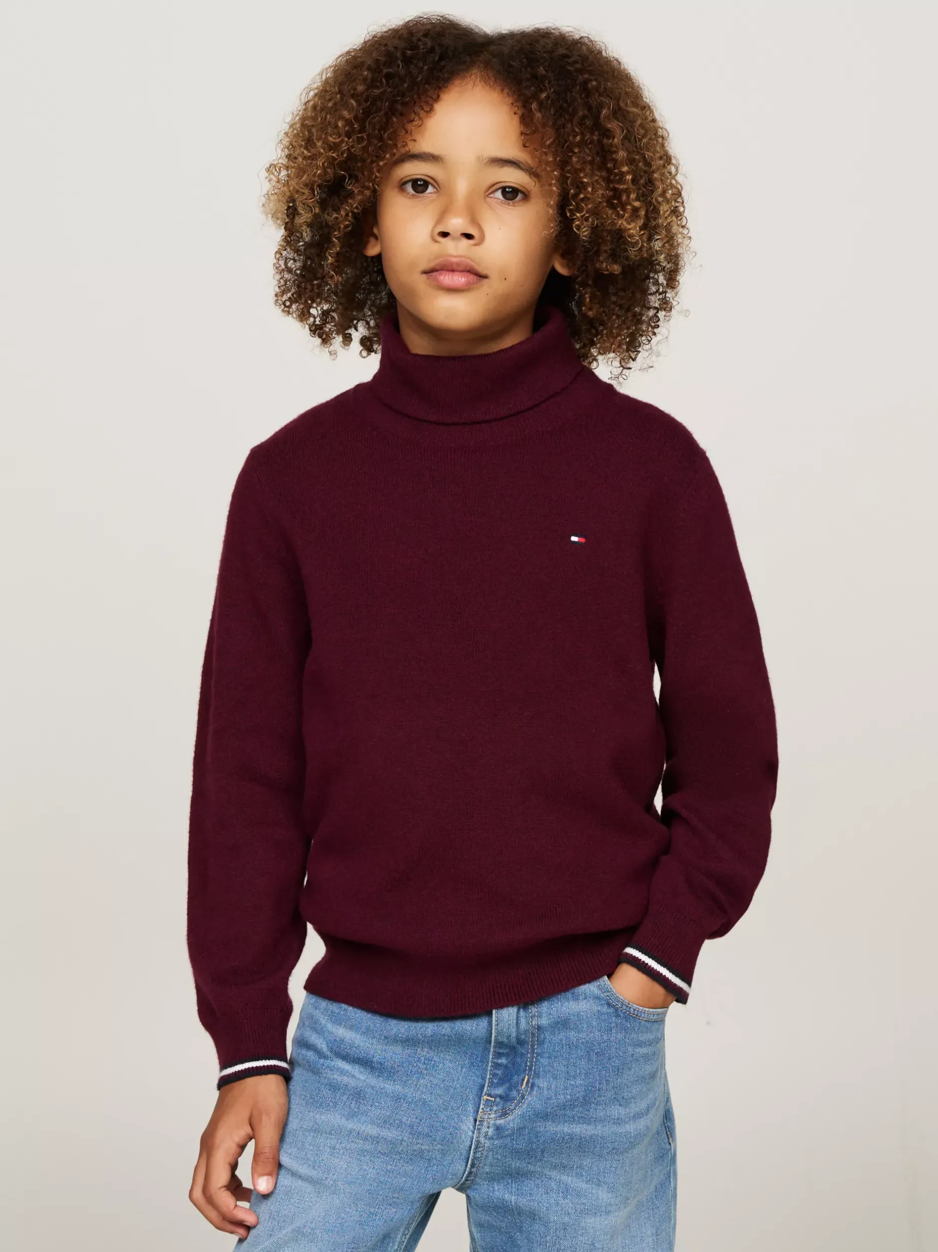 Dzianina*Tommy Hilfiger Golf Z Dzianiny O Drobnym Splocie DEEP ROUGE