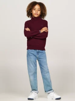 Dzianina*Tommy Hilfiger Golf Z Dzianiny O Drobnym Splocie DEEP ROUGE