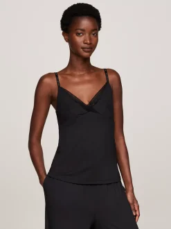 Stroje Domowe*Tommy Hilfiger Góra Od Piżamy Na Ramiączkach Z Koronką BLACK