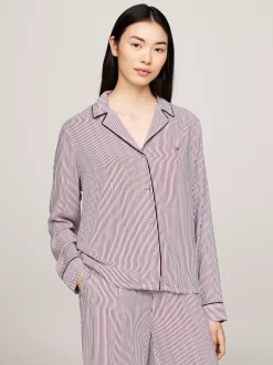 Piżamy & Odziez Nocna*Tommy Hilfiger Góra Od Piżamy TH Logo Lace MONOTYPE ITHACA STRIPE DEEP ROUGE
