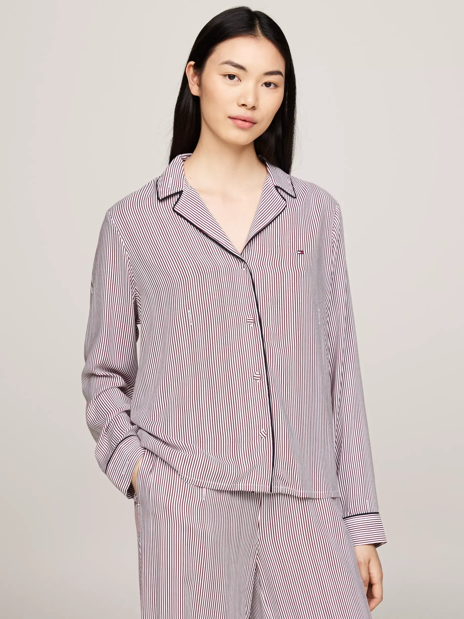 Piżamy & Odziez Nocna*Tommy Hilfiger Góra Od Piżamy TH Logo Lace MONOTYPE ITHACA STRIPE DEEP ROUGE