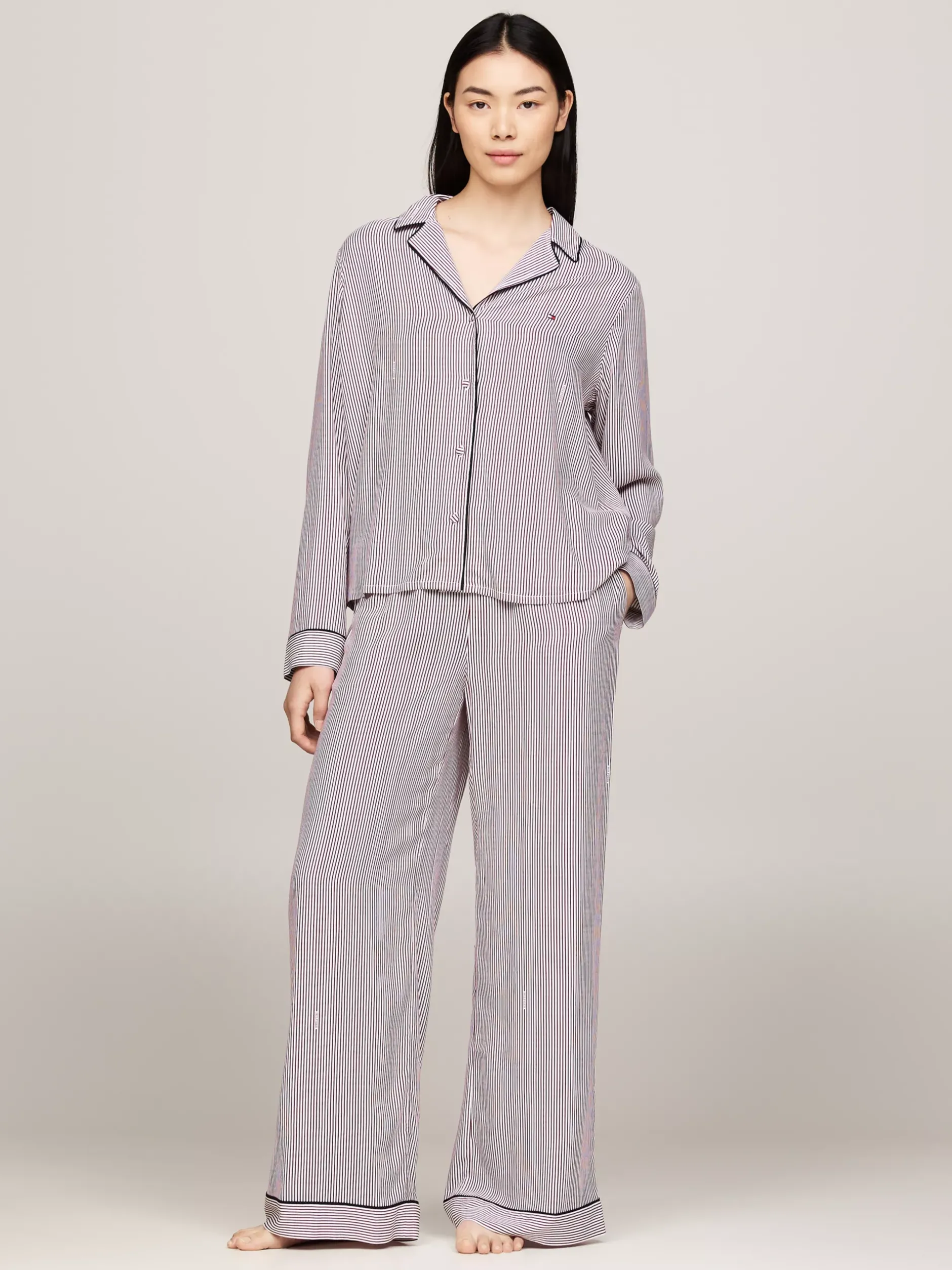 Piżamy & Odziez Nocna*Tommy Hilfiger Góra Od Piżamy TH Logo Lace MONOTYPE ITHACA STRIPE DEEP ROUGE