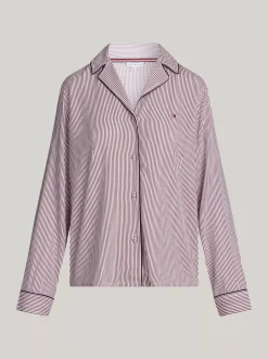 Piżamy & Odziez Nocna*Tommy Hilfiger Góra Od Piżamy TH Logo Lace MONOTYPE ITHACA STRIPE DEEP ROUGE