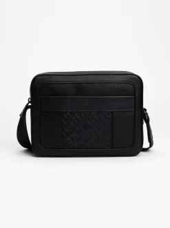 Torebki Na Pasku*Tommy Hilfiger Groszkowana Torebka Reporterka TH Monogram BLACK